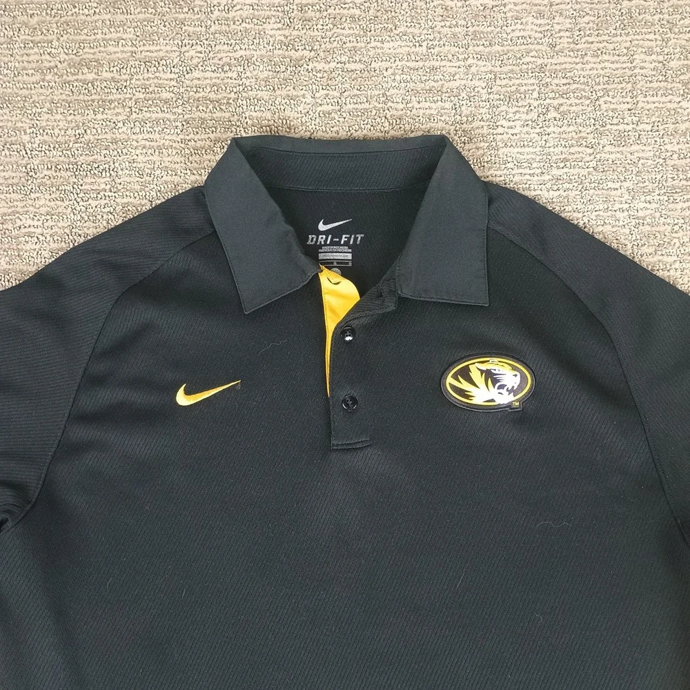 Nike Missouri Tigers Polo Mens Large Black Yellow NCAA Mizzou Dri-Fit 25841X-MO1